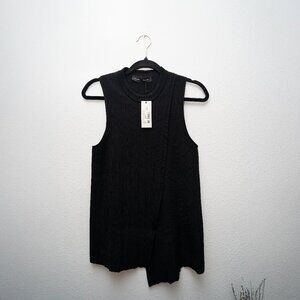 Proenza Schouler Black Sleeveless Asymmetric Pleated Ribbed Crewneck - Size S